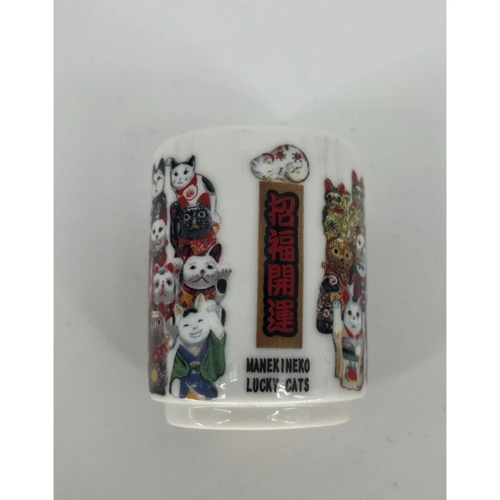 Sake Bottle And‎ Cup 5 Pc Set Porcelain Ware Maneki Neko Lucky Cat No Chips EUC - Picture 2 of 6